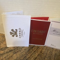 Lot of 4 Card Eau de Parfum Samples L’Interdit Creed 1760 Miss Dior Aesop Virere