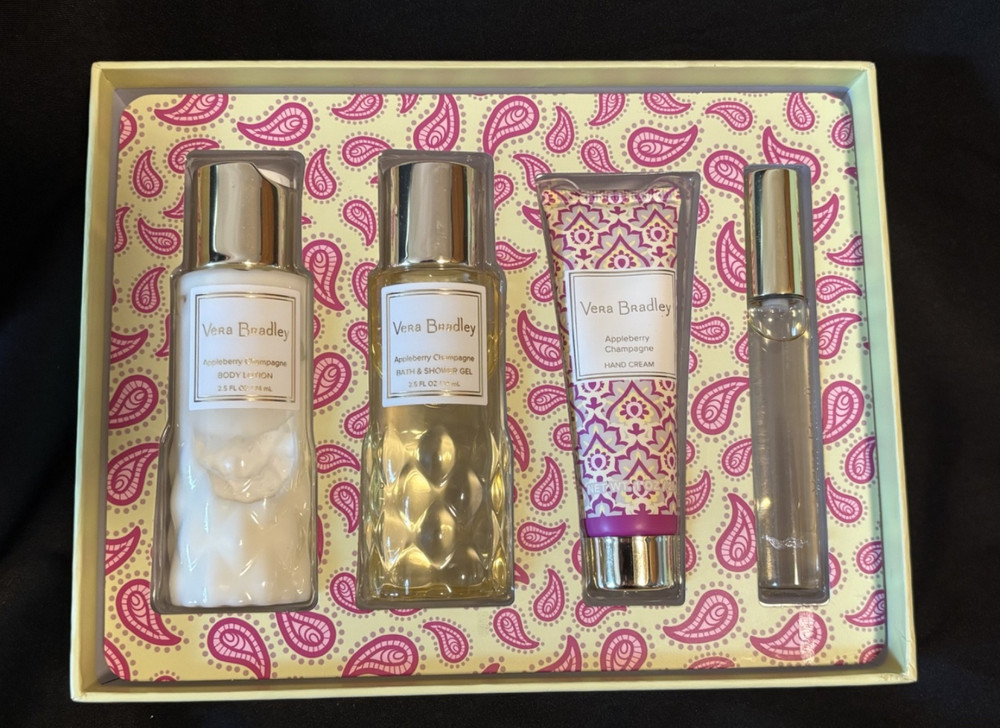 VERA BRADLEY APPLEBERRY CHAMPAGNE Discovery Set Lotion Shower Gel Eau Toilette +