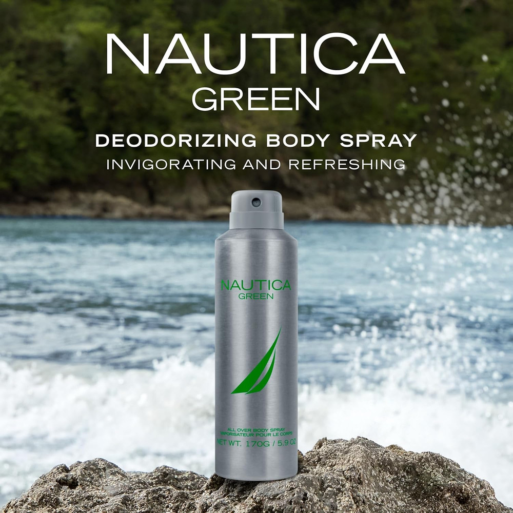 Nautica Color Green Giftset 1.7 fl oz EDT + 6 oz Deodorizing Body, Woody Fougere
