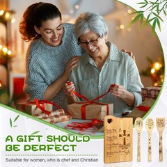 Elegant 4-Piece Religious Cooking Set: Bamboo Cutting Board & Utensils Gift Pack