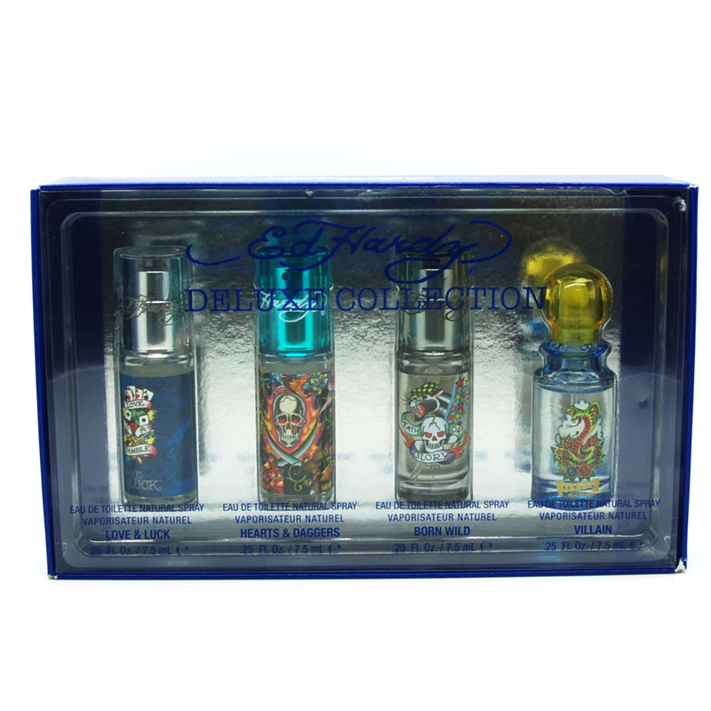 Ed Hardy Cologne Mini Set ( 4 pcs x 0.25 fl oz Eau De Toilette Spray ) for Men