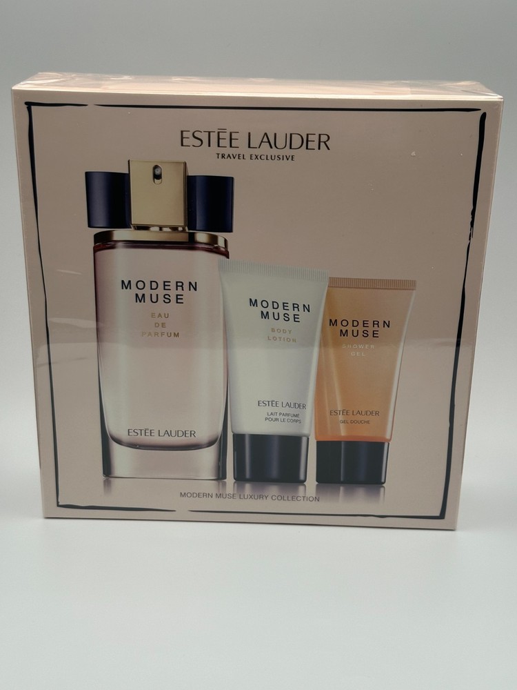 3 PC Estee Lauder MODERN MUSE Eau de Parfum Body Lotion Shower Gel Gift Set NIB