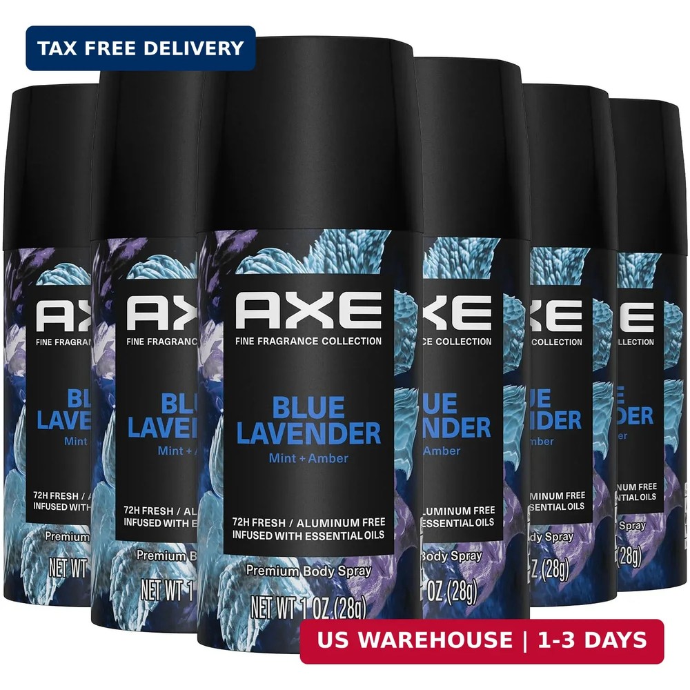 AXE Aluminium-Free Deodorant Body Spray, Travel Size, Blue Lavender 6 Pack, 72 H