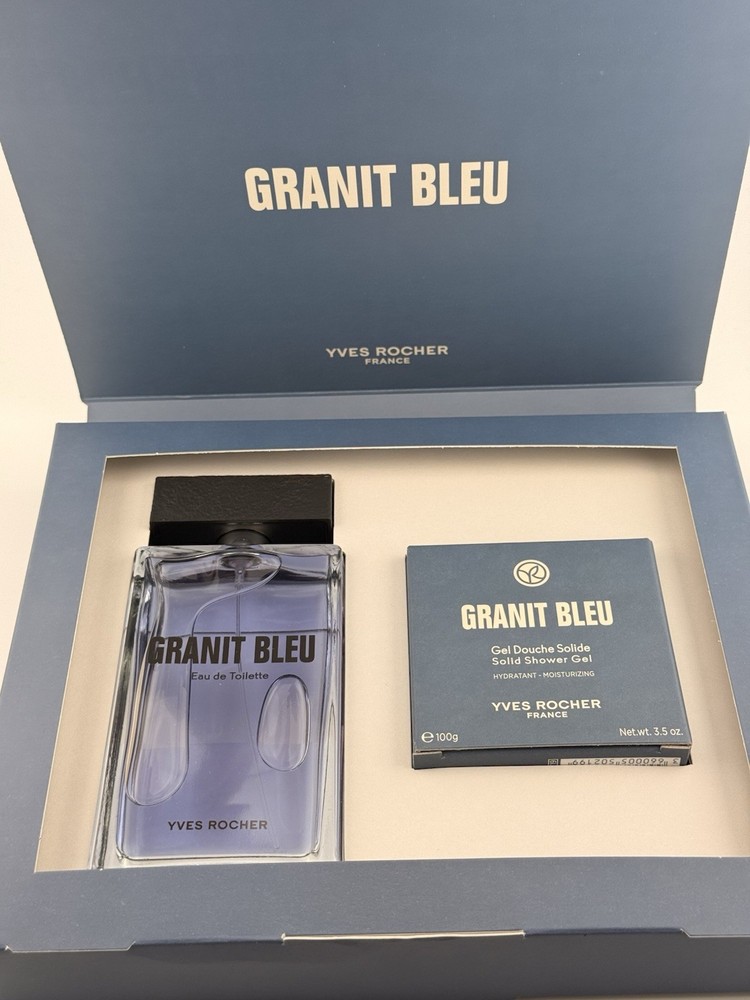 Yves Rocher Granit Bleu 2pc Cologne Gift Set | Fresh Marine & Woody Scent | NIB
