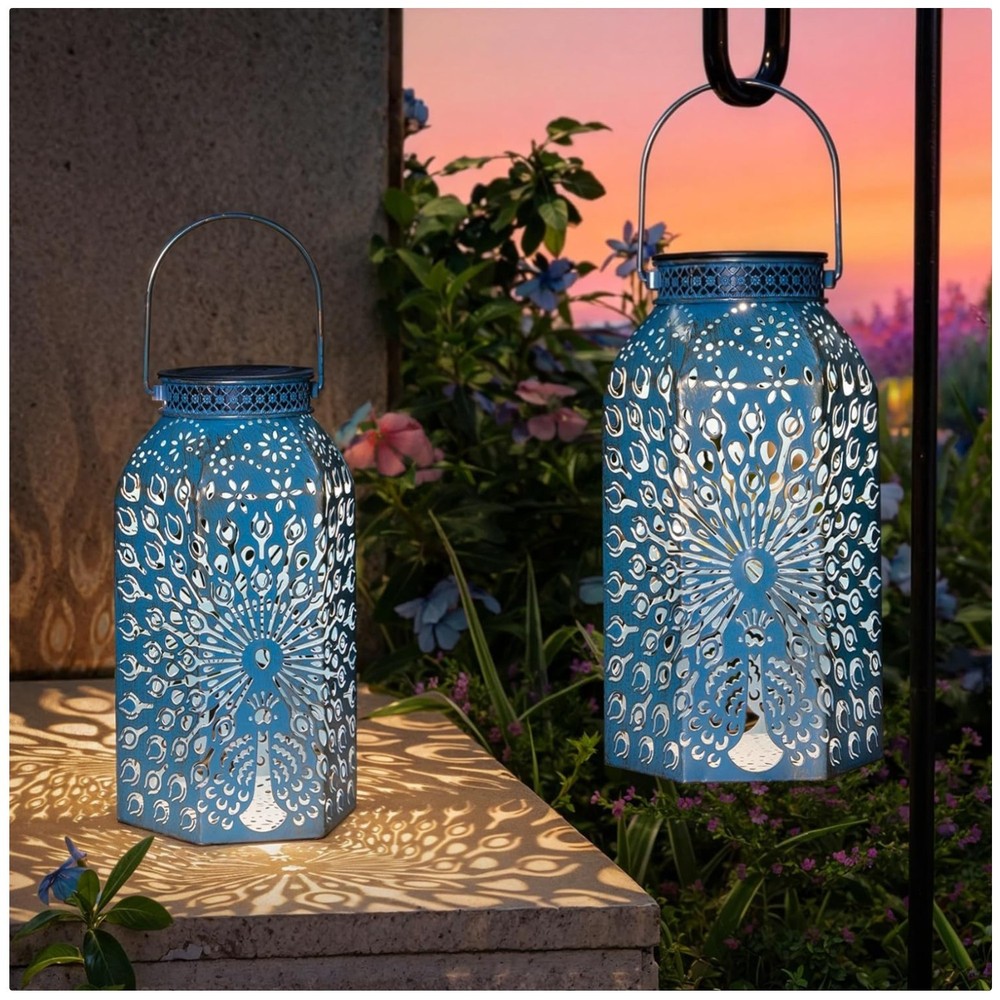 Peacock Solar Lanterns Outdoor Waterproof Yard Decor, 2Pack