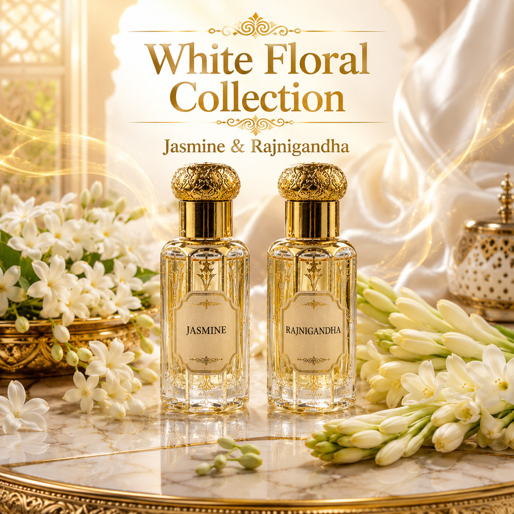 Jasmine & Rajnigandha Attar Perfume Oil Set 2x11ml Alcohol-Free Floral Unisex