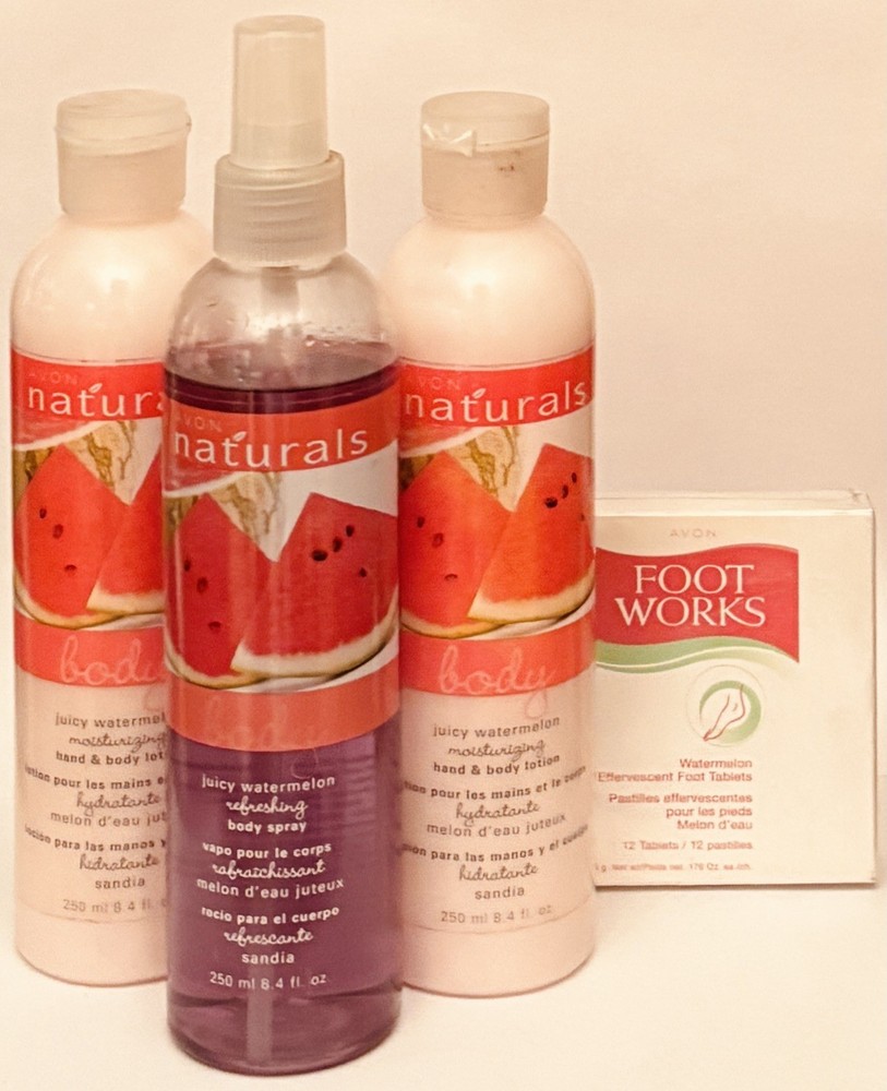 Avon Naturals Watermelon body spray + two (2) body lotions & four tablets