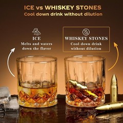 Men’s Whiskey Stones Reusable Stainless Steel Ice Cubes, Gold-Box Gift