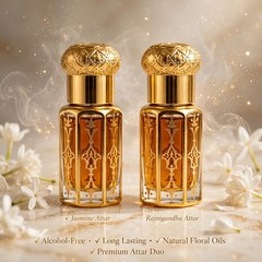Jasmine & Rajnigandha Attar Perfume Oil Set 2x11ml Alcohol-Free Floral Unisex