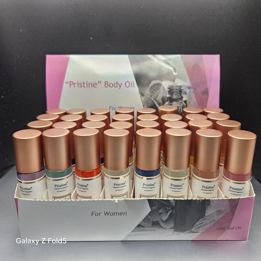 48 pcs 1/3 oz. roll on body oil wholesale with counter top display.