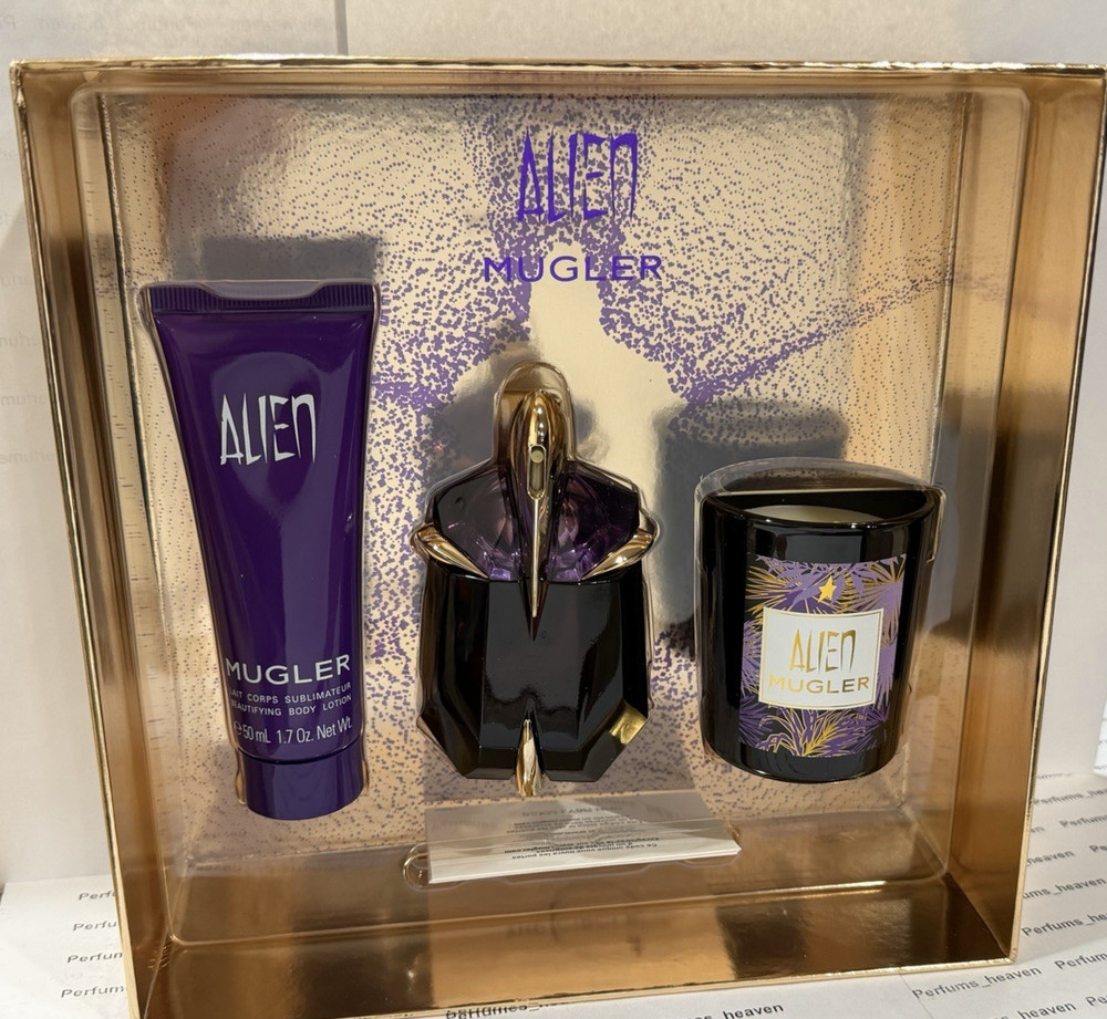 Mugler Alien Gift Set Women Eau De Parfum Spray 1 oz + Lotion 50ML + Candle 70gr