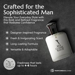 PB ParfumsBelcam Red Classic Match Eau de Toilette for Men 2.5 oz Spicy Amber