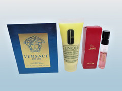 VERSACE EROS PARFUM VIAL, LOUBOUTIN LE CUIR EDP, CLINIQUE MOISTURIZING LOTION+