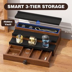 Cologne Organizer for Men: with Hidden Vault & Drawer, 3 Tier Wooden Cologne Sta