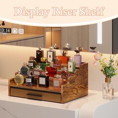 Mens Cologne Organizer 3 Tier Perfume Holder with Drawer Wood Stand for Dresser