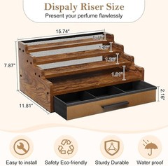 Mens Cologne Organizer 3 Tier Perfume Holder with Drawer Wood Stand for Dresser