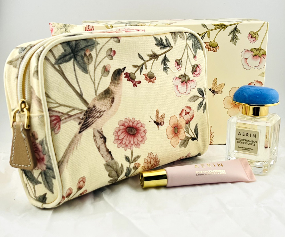 Aerin Mediterranean Honeysuckle Eau De Parfum/Rose Lip Conditioner Cosmetic Bag