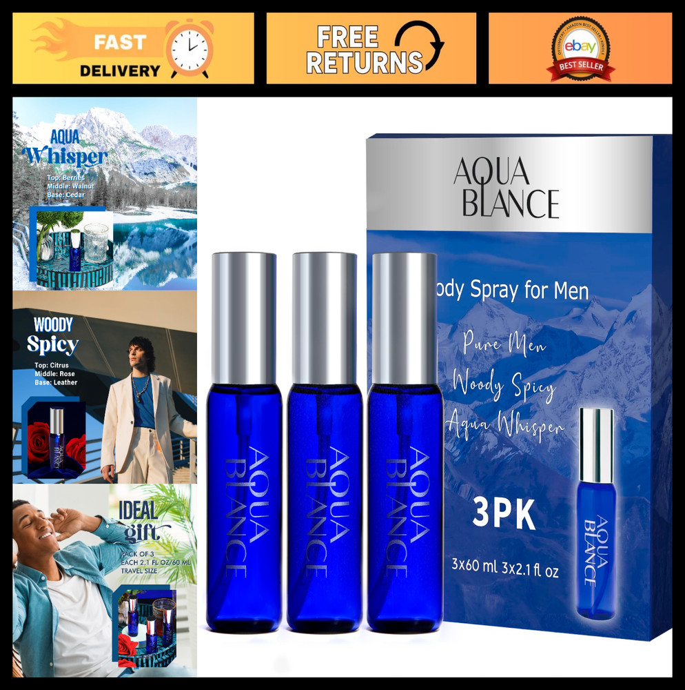Men’s Body Spray 3-Pack Travel Size, Fresh Scent, 2.1 Fl Oz Each, Long-Lasting