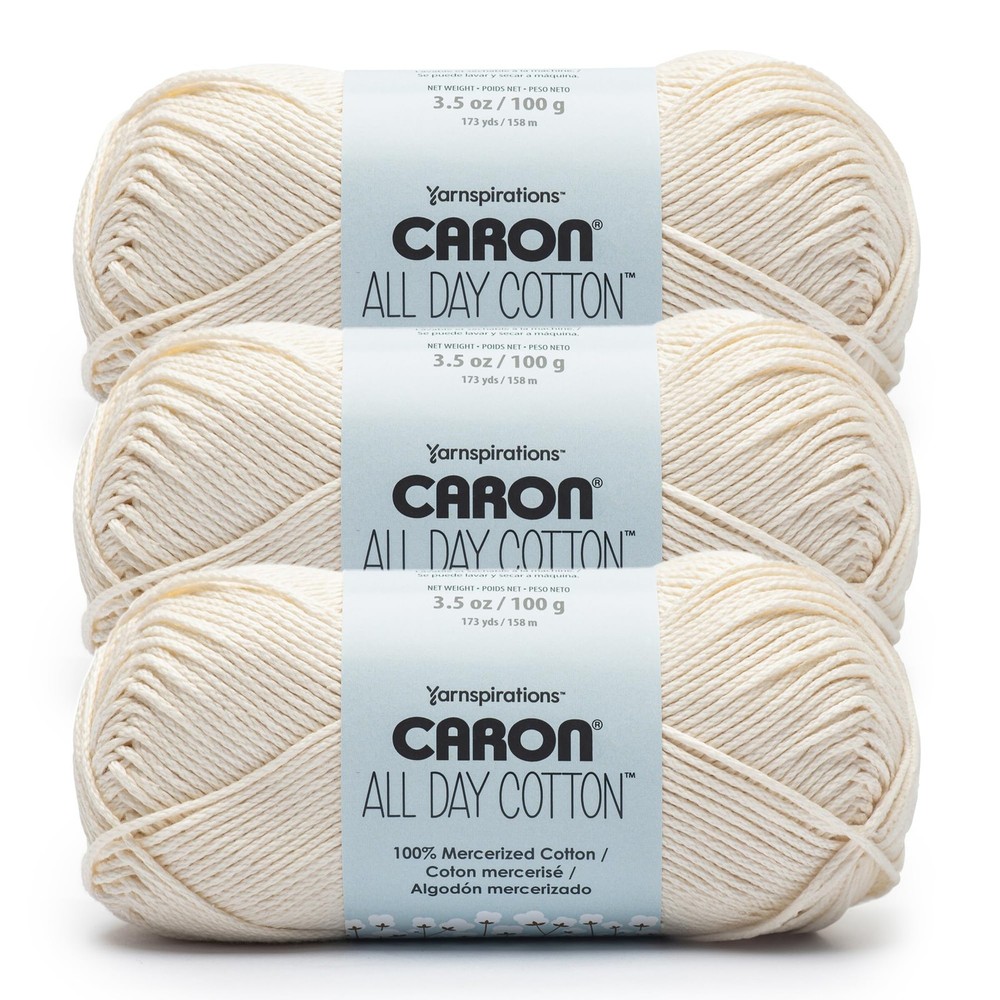 All Day Cotton – 3 Pack of 173 Yards/3.52 oz Cream 100% Mercerized Cotton Yarn