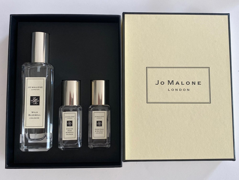 Jo Malone Cologne Perfume Wild Bluebell, English pear & Wood SagG holiday set