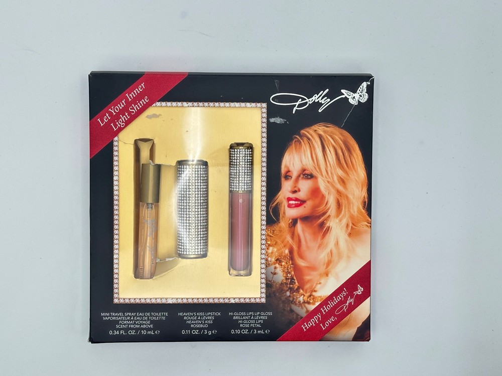 Dolly Parton Beauty Gift Set Perfume Lipstick & Lip Gloss – Damaged Box