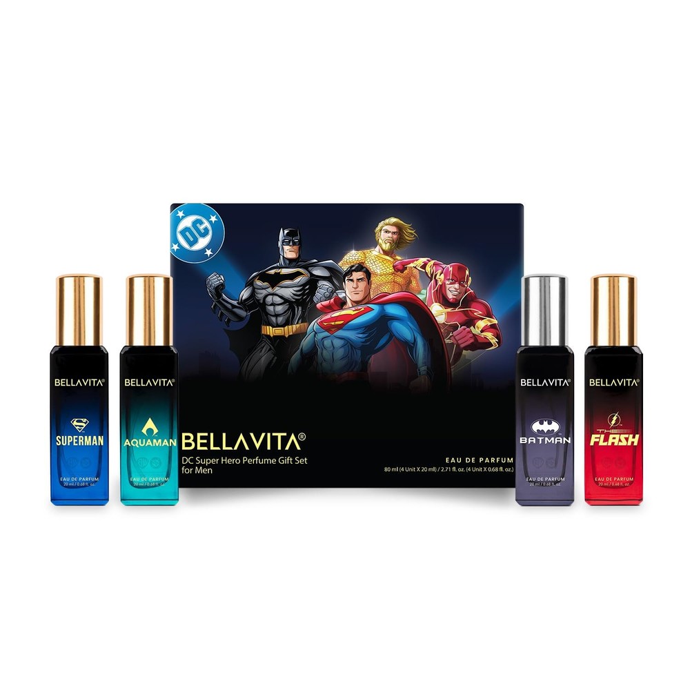 BELLAVITA DC Super Hero 4x20ml | Long Lasting Parfum | Perfume Gift Set for Man