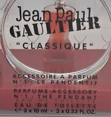 Jean Paul Gaultier Classique Perfume Set, Acrylic Case, Large Pendant, Neckchain