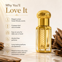 Sweet Oud – Perfume Oil, 6 mL Roll-On – Alcohol-Free Concentrated Arabian Attar
