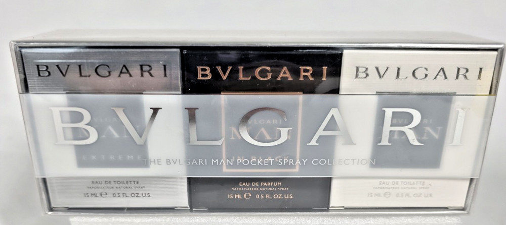 The Bvlgari Man Pocket Spray Collection- Man, Extreme, In Black .5 oz 15 ML each