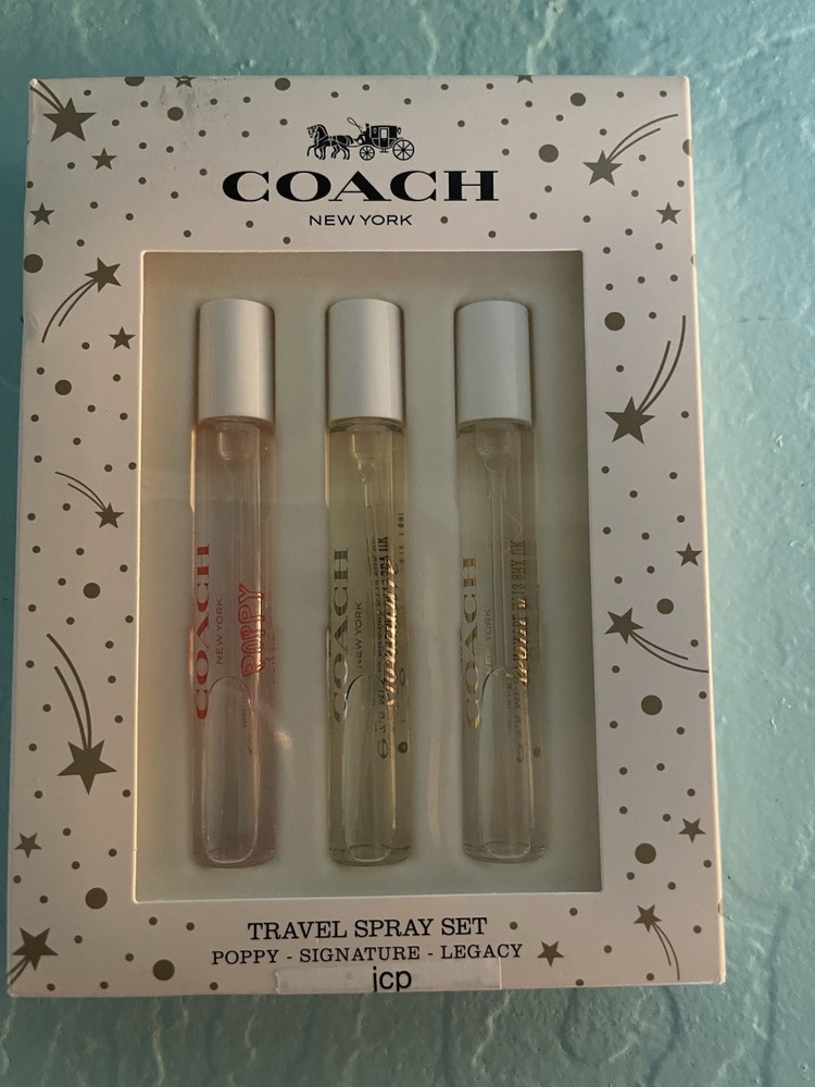 NIB COACH NEW YORK PERFUM TRAVEL SET, LEGACY, SIGNATURE, POPPY 3PC X 0.25OZ