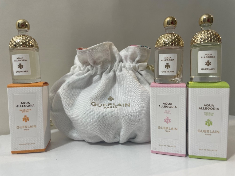 Guerlain Aqua Allegoria 3pc Perfume Travel Gift Set 0.25oz/ 7.5ml & Pouch NIB