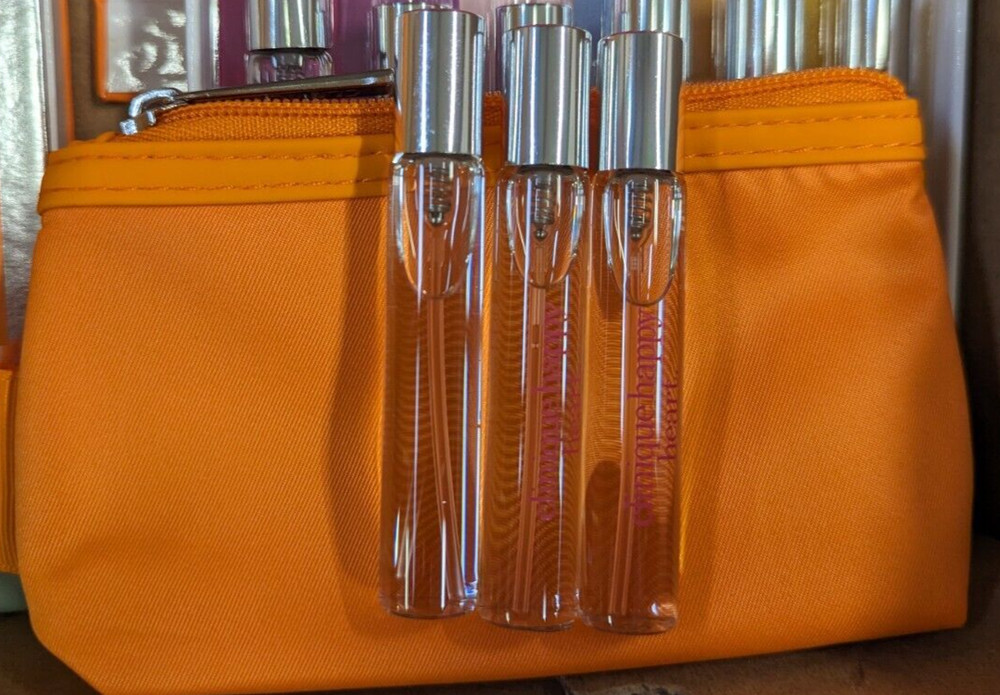 Lot of 3 Clinique Happy Heart Perfume Spray 0.17 oz/5ml EDP + Travel Bag