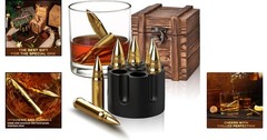 Men’s Whiskey Stones Reusable Stainless Steel Ice Cubes, Gold-Box Gift