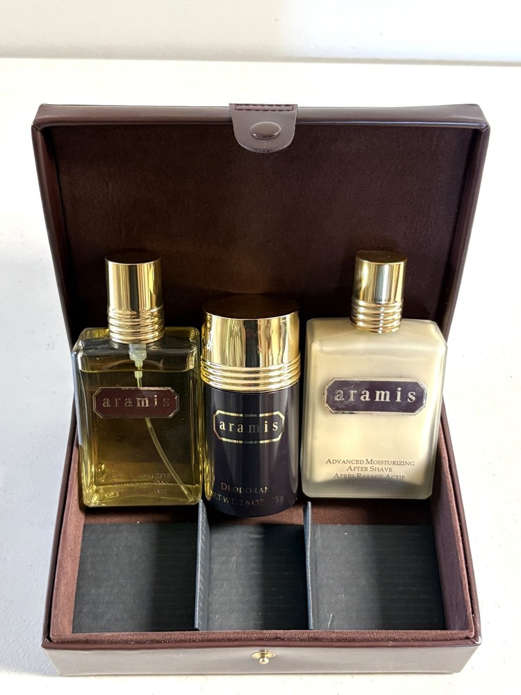 Vintage Aramis Faux Leather Box With 3-Piece Gift Set New Old Set