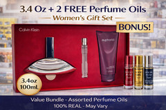 Euphoria Calvin Klein 3.4oz Perfume 3 Pcs Gift Set + 2 Free Oils