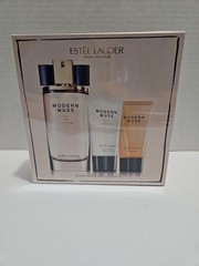 3 PC Estee Lauder MODERN MUSE Eau de Parfum Body Lotion Shower Gel Gift Set NIB