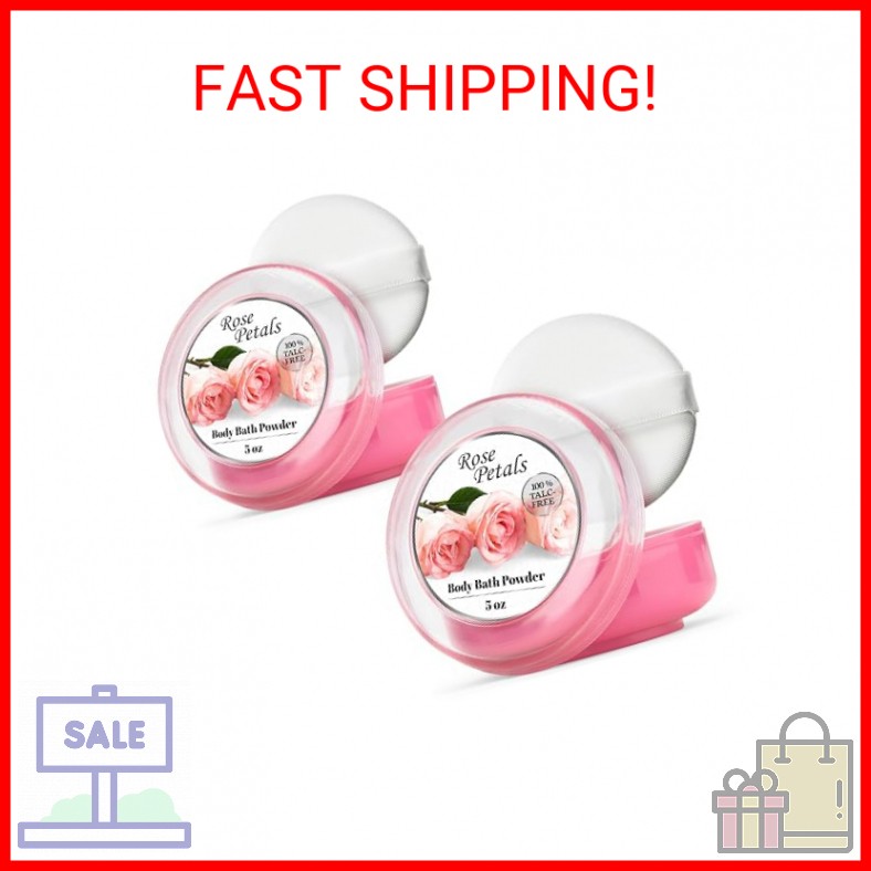 R-NEU 2 Pack Body Powder for Women with Powder Puff, 100% Talc-Free, Elegant Ros