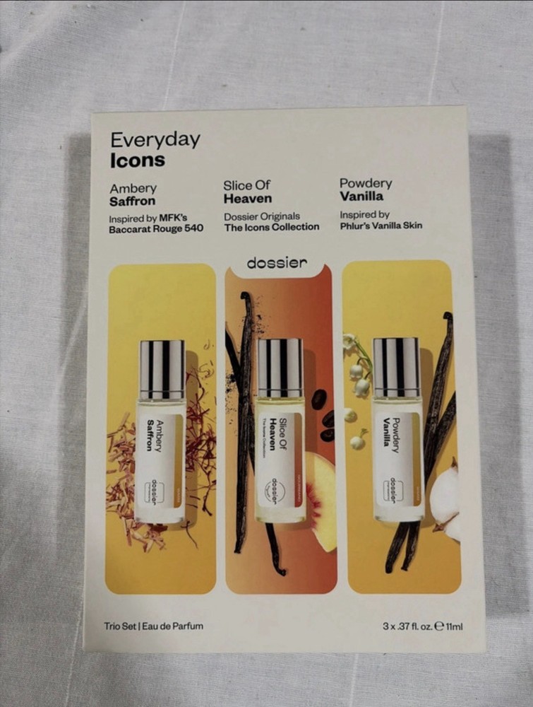 Dossier Everyday Icons Perfume Trio Set Ambery Saffron Slice Of Heaven Powdery