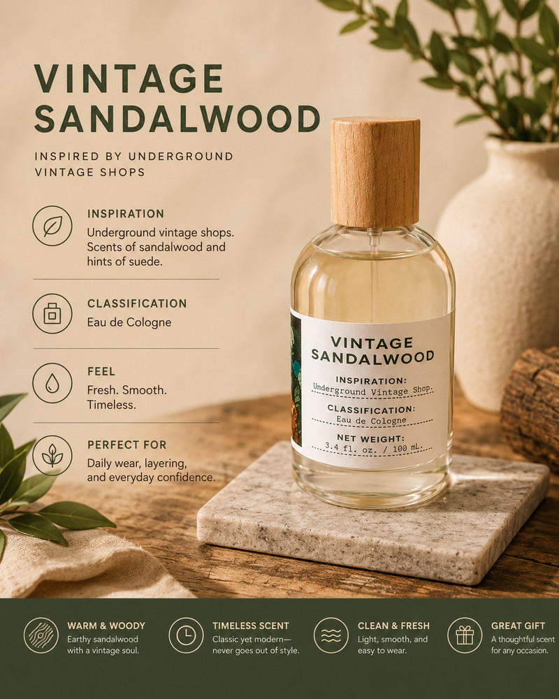 VINTAGE SANDALWOOD by TRU FRAGRANCE 3.4 fl oz Inspiration: Underground Vintage