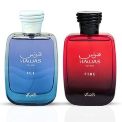 Hawas Ice For Him & Hawas Fire Eau De Parfum Sprays 100ML By Rasasi (BUNDLE)