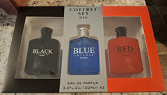 Coffret Set Men’s Eau de Parfum Spray Gift Set 3.4 fl oz x3 Blue/Black/Red