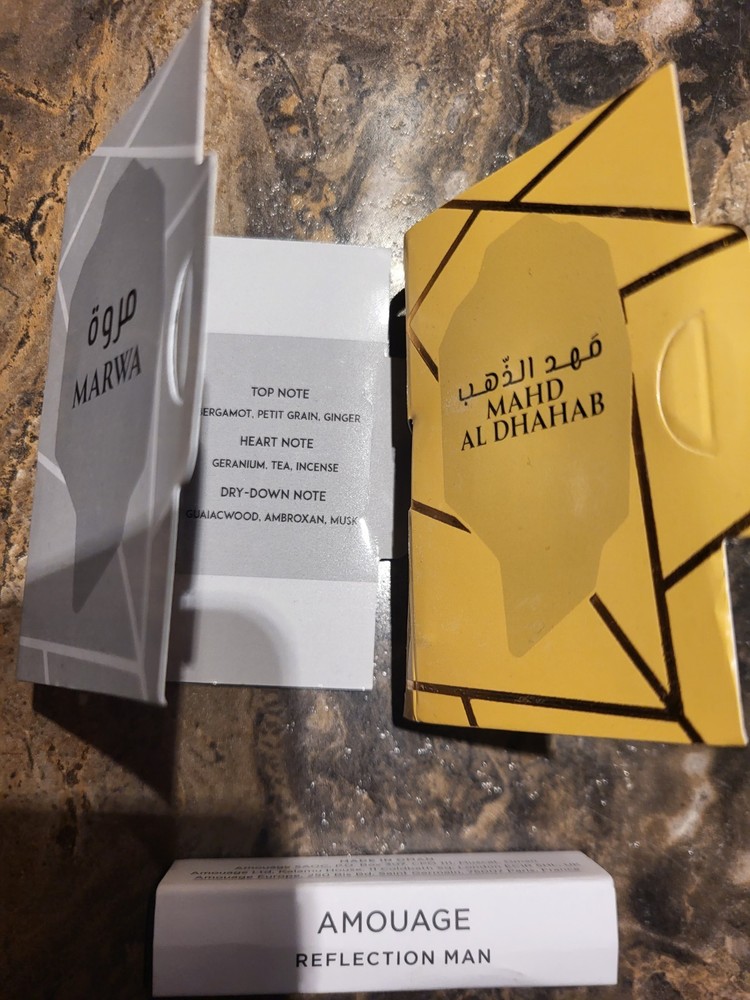 2 Arabiyat Prestige Samples Marwa Mahd Al Dhahab 1 Amouage Reflection man sample