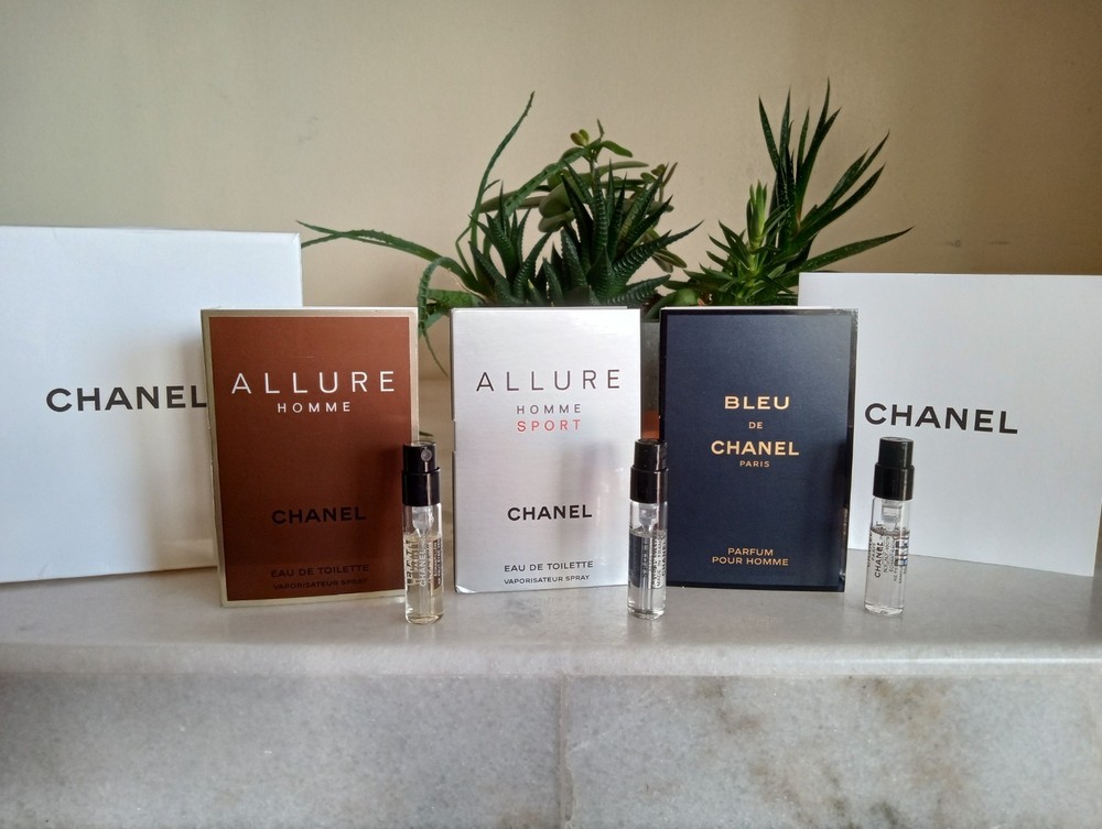 Chanel Allure Homme EDT, Sport & Bleu de Chanel 3Pc Sample Spray .05 fl oz each