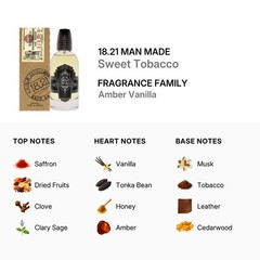 18.21 Man Made Tobacco Vanilla Fragrance Men’s Cologne – 3.4 fl oz