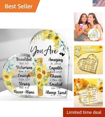 Sunflower & Cross Acrylic Plaque – Inspirational Gift for Women in 5.9×5.9 Size