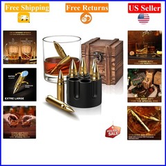 Men’s Whiskey Stones Reusable Stainless Steel Ice Cubes, Gold-Box Gift