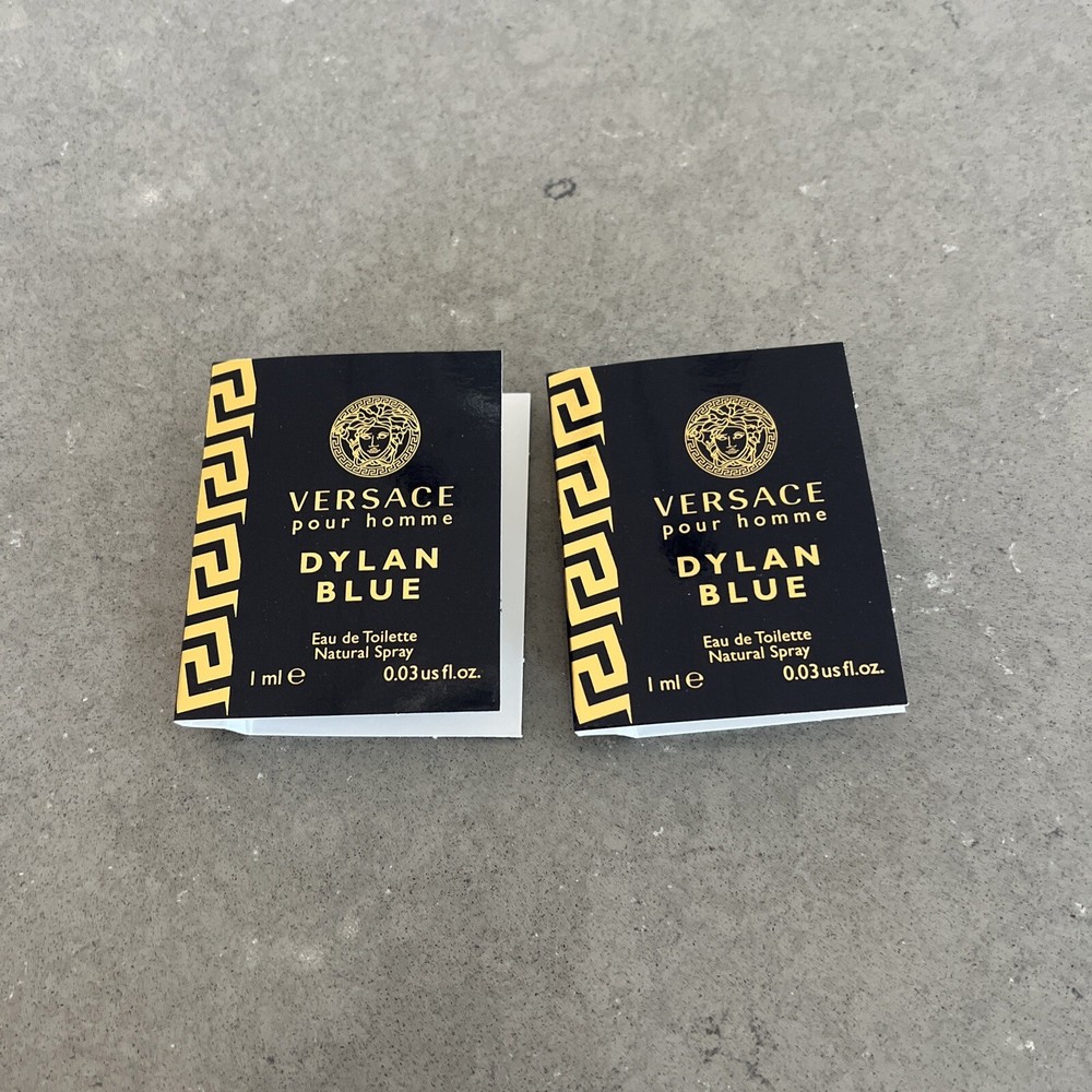 2 Pk Versace Pour Homme DYLAN BLUE Eau De Toilette Spray .03oz Carded Sample NEW