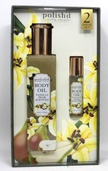Polish’d Body Oils Rollerball Set Vanilla Pear 4 oz & .33 oz Winter Garden New