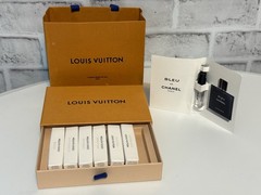Louis Vuitton Fragrance Sample Set 6 pcs w/ Box, bag , 1 Bleu de Chanel Sample