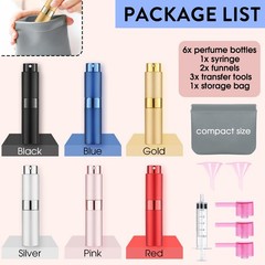DPLASKA 6 Pack 8ML Empty Perfume Atomizer Cologne Travel Spray 6 Colors-A